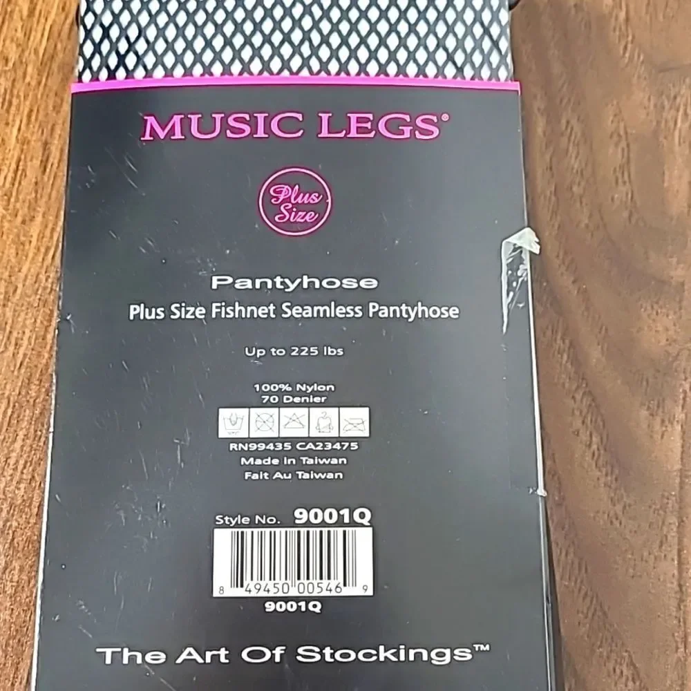 Music Legs- Plus Size Black Fishnet Seamless Pantyhose, NWOT
